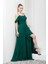 Eteği Volanlı Uzun Yeşil Şifon Abiye Elbise 5