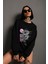 Kadın Siyah Oversize Önü Pembe Chine Baskılı Sweatshirt 2