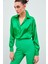 Gömlek Yaka Saten Bodysuit Bluz - Yeşil 2