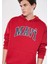 Erkek Mavi Logo Baskılı Kapüşonlu Kırmızı Sweatshirt 067149-70464 1