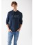 Erkek Mavi Logo Baskılı Kapüşonlu Lacivert Sweatshirt 065606-28417 1