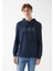 Erkek Mavi Logo Baskılı Kapüşonlu Lacivert Sweatshirt 065606-28417 2