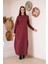 Bordo Uzun Kollu Eteği Poplin Detaylı Maxi Boy Elbise DM4640 1