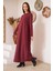 Bordo Uzun Kollu Eteği Poplin Detaylı Maxi Boy Elbise DM4640 3