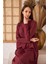 Bordo Uzun Kollu Eteği Poplin Detaylı Maxi Boy Elbise DM4640 4