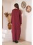 Bordo Uzun Kollu Eteği Poplin Detaylı Maxi Boy Elbise DM4640 5