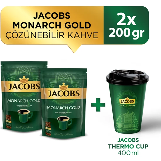 Jacobs Monarch Gold Kahve 200 gr x 2 Adet + Jacobs Thermo Cup 400 ml