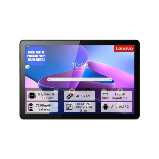 Lenovo Tab M10 Plus TB125FU 10.6 128GB Wifi + Bluetooth Tablet ZAAJ0378TR