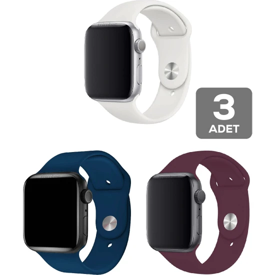 Mimtec Apple Watch 3 4 5 6 7 8 Se 38 40 41MM Kordon Kayış 3 Adet Set Bileklik Klasik Silikon