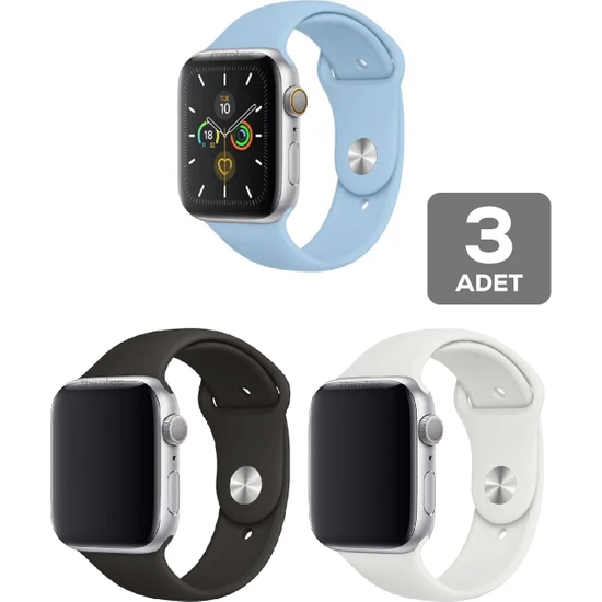 Mimtec Apple Watch 3 4 5 6 7 8 Se 42 44 45MM Kordon Kayış 3 Adet Set Bileklik Klasik Silikon