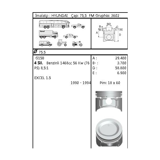 GOETZE Piston+Segman Excel 1,5 Std 75,50MM Fiyatı