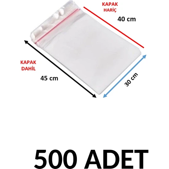 Yakutsan 500 Adet Şeffaf Yapışkanlı Delikli Poşet - Opp Kendinden Yapışkanlı  Parlak Poşet Delikli 30X45 cm