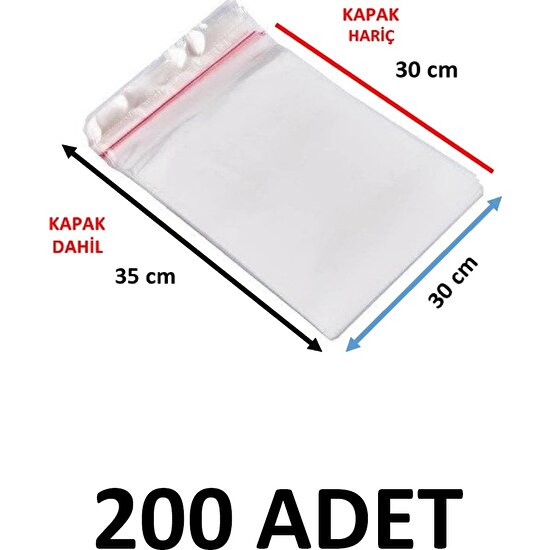 Yakutsan 200 Adet Şeffaf Yapışkanlı Delikli Poşet - Opp Kendinden Yapışkanlı  Parlak Poşet Delikli 30X35 cm