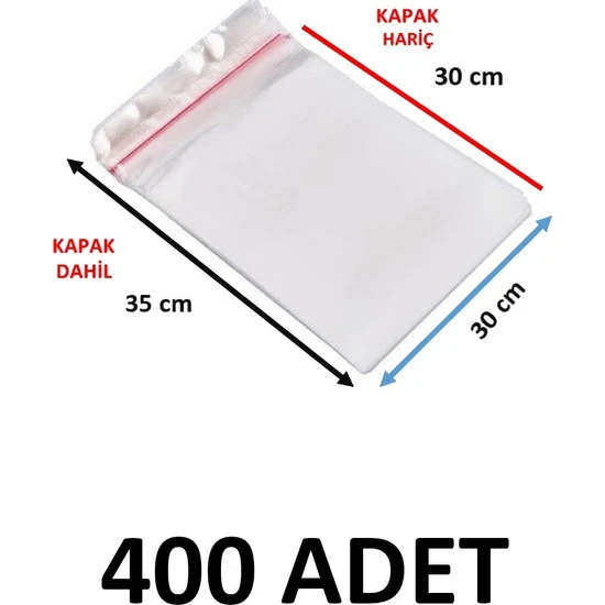 Yakutsan 400 Adet Şeffaf Yapışkanlı Delikli Poşet - Opp Kendinden Yapışkanlı  Parlak Poşet Delikli 30X35 cm