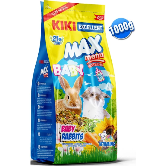 Kıkı Excellent Kemirgen Max Menu Baby Rabbits Yavru Tavşan Yemi 1000 Gr. KG304