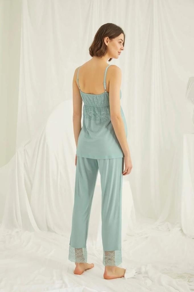 Monamise 18469 Yeşil Hamile Lohusa 3 Lü Pijama Sabahlık Tk görsel 3