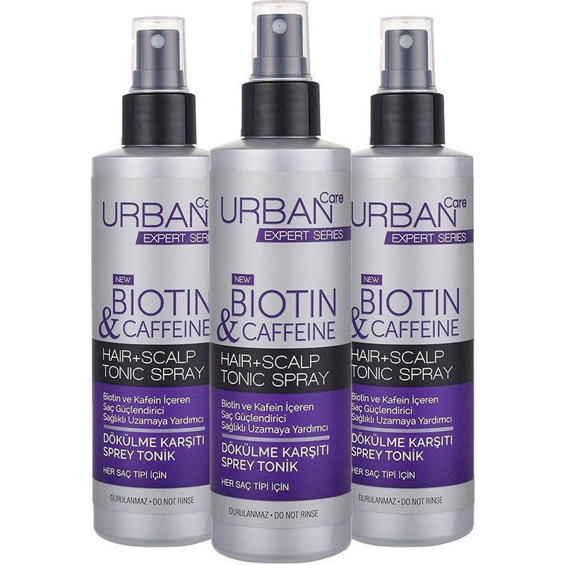 Urban Care Expert Biotin & Kafein Vegan Sprey Tonik 200 ml x 3 Aşırı Yıpranmış Dökülen Saçlar İçin