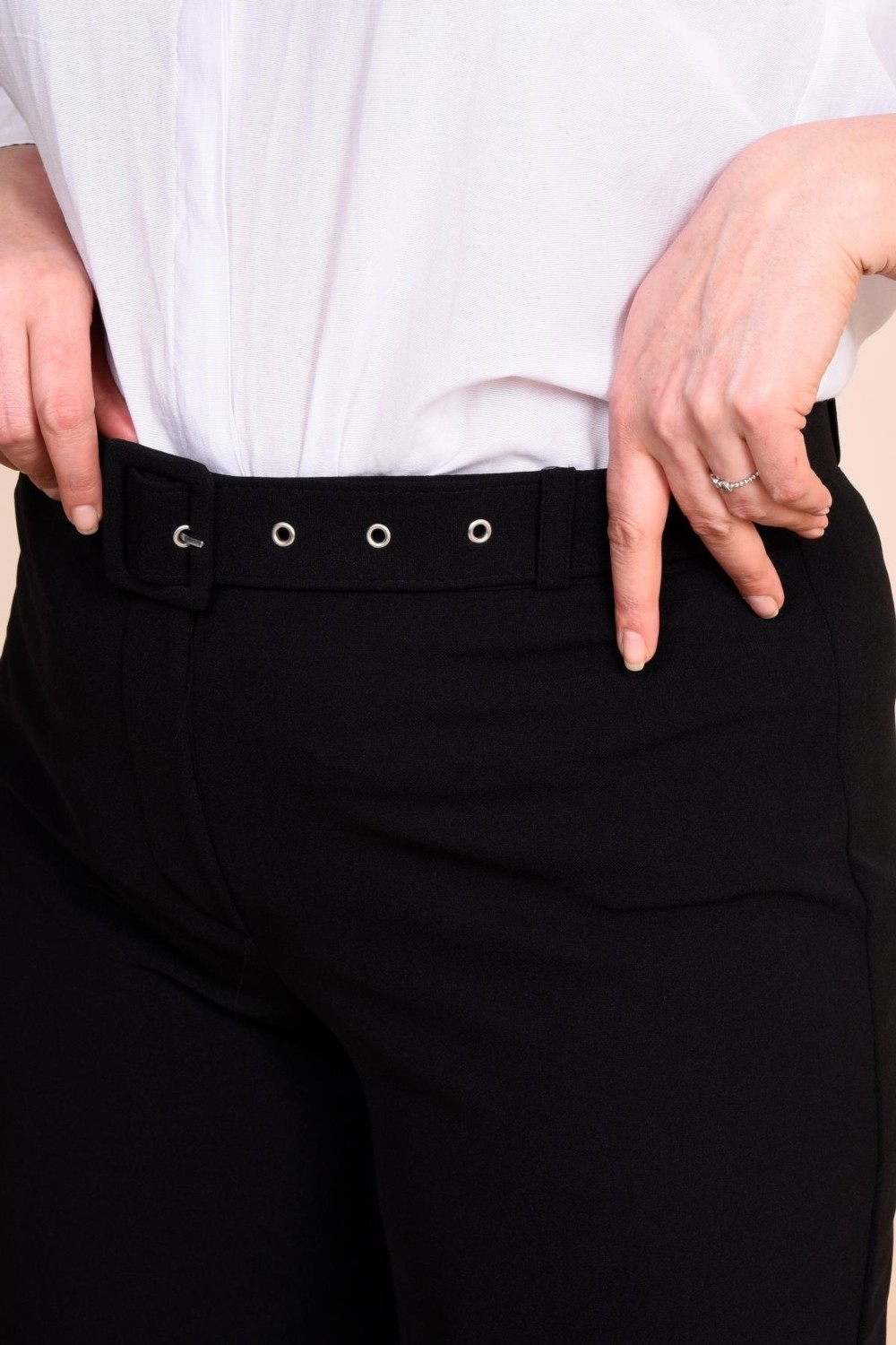 FERACE Kadin Buyuk Beden Kumas Pantolon Kemerli ve Geniş Paça Palazzo Model görsel 8