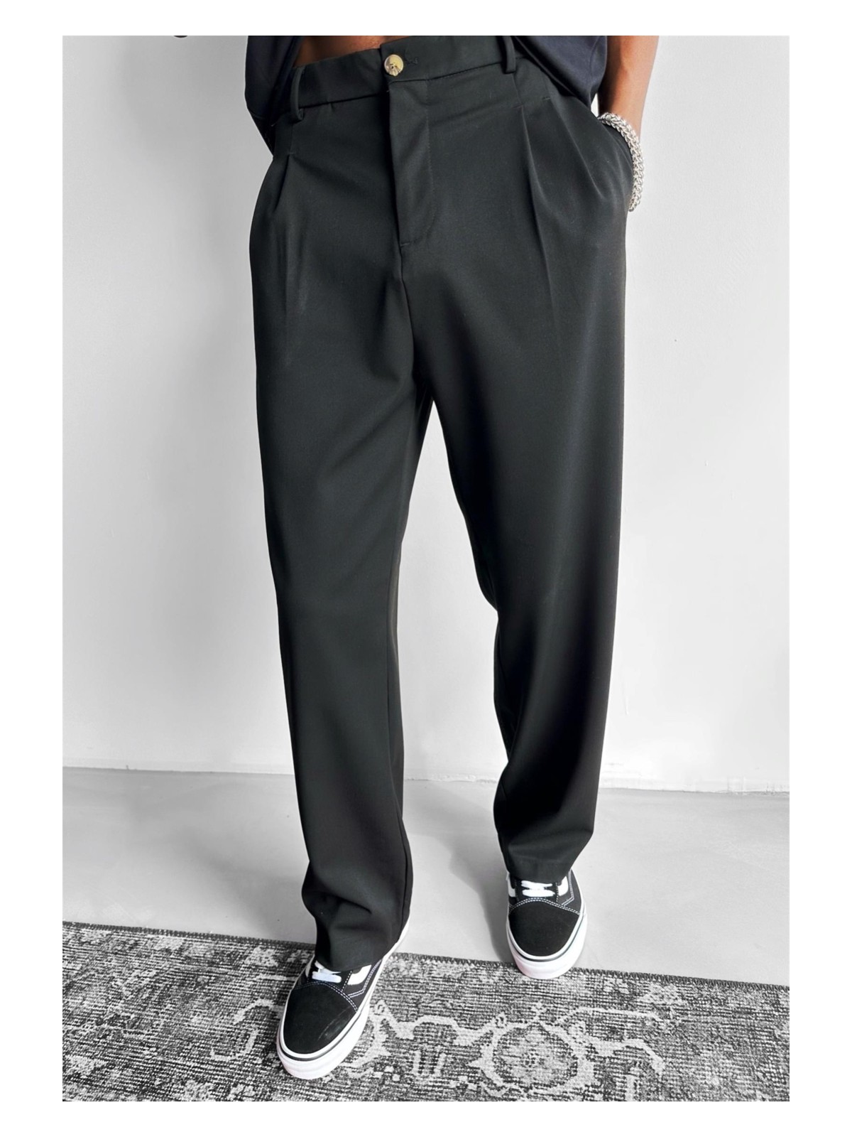 Abluka Online Erkek Baggy Fit Kumaş Pantolon Siyah