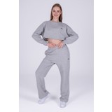 Yogakioo Boru Paça Joger ve Reglan Crop Ikili Takım Gri Melanj
