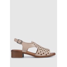 ProvoQ Bej Deri Kadın Düz Sandalet