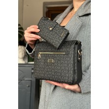 Just Polo Siyah Kombin Renk 5 Bölmeli Kadın Omuz Çantası 29CM 20 cm 10 cm 2068-LB