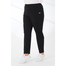 Lady Majestic Çift Cepli Büyük Beden Günlük Giyim Kadın Siyah Eşofman