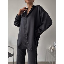 Valeria Vilson Kadın Oversize Saten GÖMLEK-SIYAH(1117)10