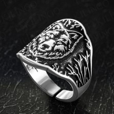 Takılingo 925 Ayar Gümüş 3D Kurt Tasarım Erkek Yüzük