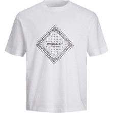 Jack & Jones Jorpaısley Front Tee Ss Crew Neck Mc Beyaz Erkek T-Shirt 12235738-Brigh