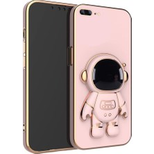 Gpack Apple iPhone 8 Plus Kılıf Kamera Korumalı Astronot Desenli Standlı Silikon Pembe