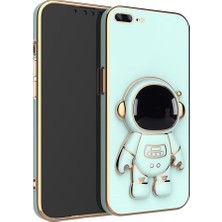 Casestreet Apple iPhone 8 Plus Kılıf Case Kamera Korumalı Astronot Desenli Standlı Silikon Turkuaz