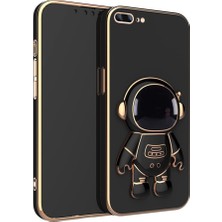 Dlrcase Apple iPhone 8 Plus Kılıf Case Kamera Korumalı Astronot Desenli Standlı Silikon Siyah