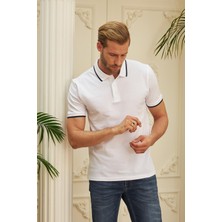 Odelon Erkek Slim Fit Düz Polo Yaka T-Shirt Beyaz