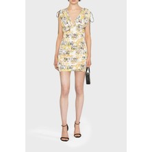 Versace Desenli Omuzdan Büzgülü Slim Fit Bodycon Mini Elbise Bayan Elbise 74HAO921 JS162 G03