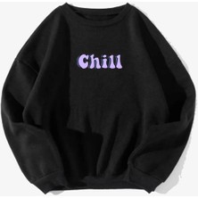 Spearly Kadın Chill Baskılı Oversize Sweatshirt10