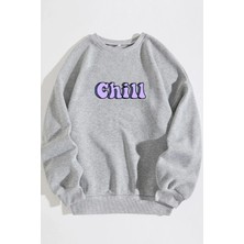 Spearly Kadın Chill Baskılı Oversize Sweatshirt10