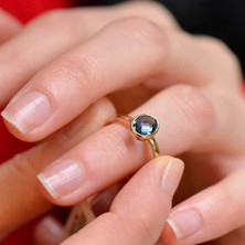 Engingold 14 Ayar Altın Mavi Taşlı Eklem Yüzük