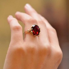 Engingold 14 Ayar Altın Kırmızı Taşlı Yüzük