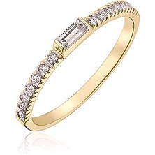 Engingold 14K Altın Baget Taşlı Yarımtur Yüzük