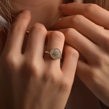 Engingold 14 Ayar Altın Baget Taşlı Trapez Yüzük