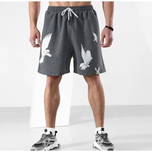 Amor Man Büyük Beden Özel Tasarım Beyaz Güvercin Baskılı %100 Pamuk Dış Mekan Erkek Bermuda  Şort