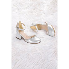 Kiko Kids 771 Vakko Taşlı Kız Çocuk 5 cm Topuklu Sandalet Ayakkabı Gümüş
