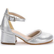 Kiko Kids 771 Vakko Taşlı Kız Çocuk 5 cm Topuklu Sandalet Ayakkabı Gümüş