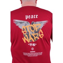 Moc Grande Mocgrande Büyük Beden Sıfır Yaka Tişört Peace 23100 Bordo