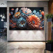 SML Tablo Turuncu Pembe ve Mavi Çiçek Bahçesi Dekor Kanvas Tablo