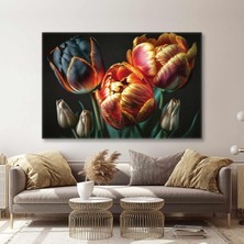 SML Tablo Turuncu Laleler Çiçek Demeti Flower Market Kanvas Tablo