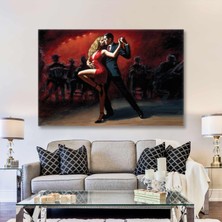 SML Tablo Tango Yapan Çift Dans Okulu Kırmızı Elbiseli Dansçı Aşk Kanvas Tablo
