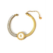 Hg.Aksesuar Kadın Zirkon Taşlı Tüy Figürlü Sedef Taşlı İtalyan Zincirli Çelik Bileklik