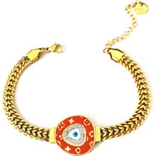 Hg.Aksesuar Kadın Zirkon Taşlı Mineli Çelik Zincir Bileklik